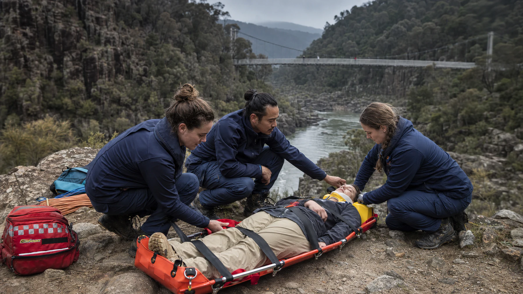 Remote first aid training at Cataract Gorge in Launceston